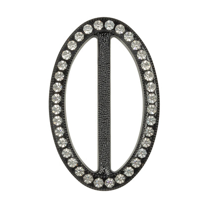 Vintage Crystal Rhinestones and Black Oval Plastic Slider - 2.625" x 1.75"