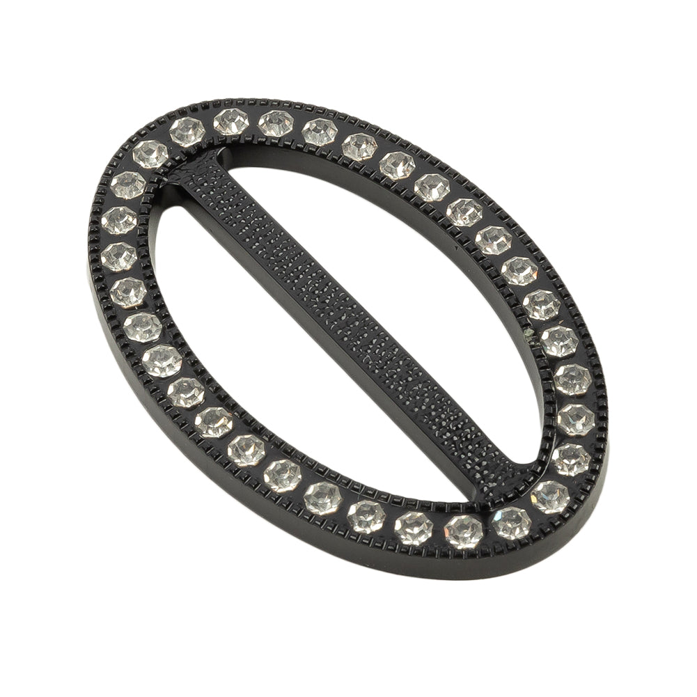Vintage Crystal Rhinestones and Black Oval Plastic Slider - 2" x 1.25" Folded