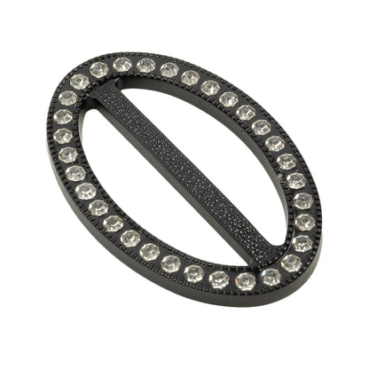 Vintage Crystal Rhinestones and Black Oval Plastic Slider - 2" x 1.25" Folded