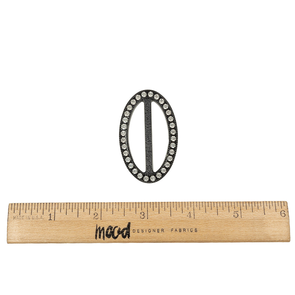 Vintage Crystal Rhinestones and Black Oval Plastic Slider - 2" x 1.25" Full