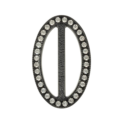 Vintage Crystal Rhinestones and Black Oval Plastic Slider - 2" x 1.25"