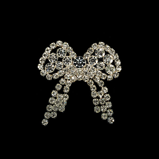 Vintage Czech Crystal Rhinestones and Silver Metal Bow Dress Ornament - 1.75" x 1.625"