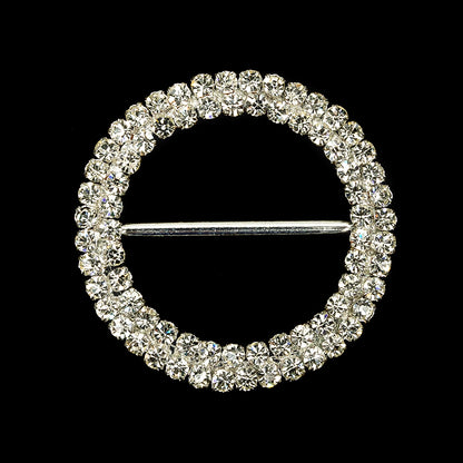 Vintage Two-Row Czech Crystal Rhinestones and Silver Metal Slider - 2.375" x 2.375"
