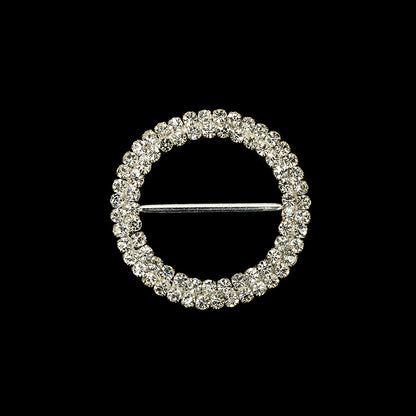 Vintage Two-Row Czech Crystal Rhinestones and Silver Metal Slider - 2.375" x 2.375"