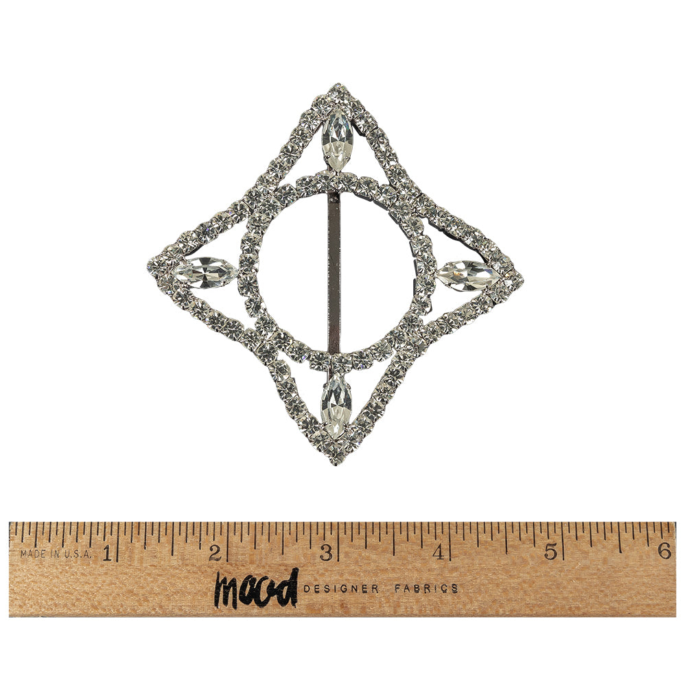 Vintage Crystal Rhinestones and Silver Four Pointed Star Slider - 3.5" Folded