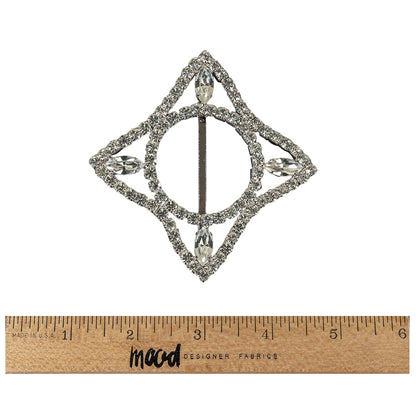 Vintage Crystal Rhinestones and Silver Four Pointed Star Slider - 3.5" Folded