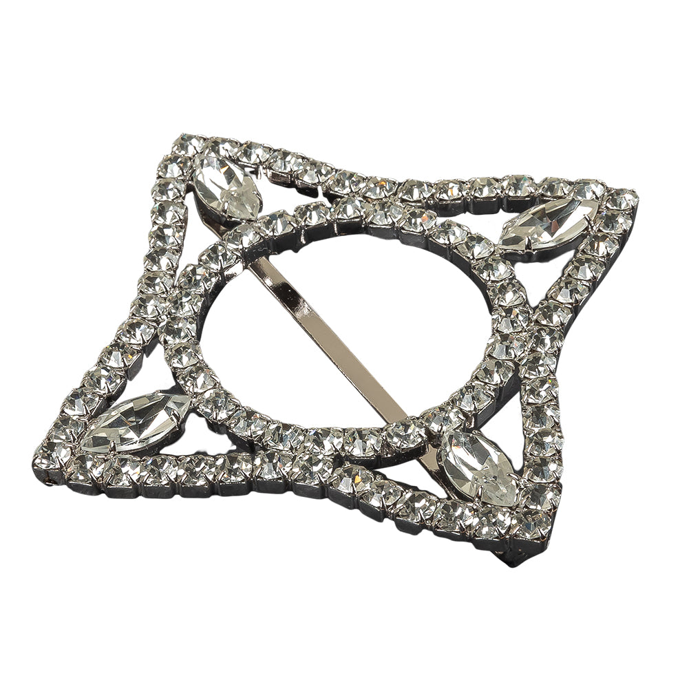 Vintage Crystal Rhinestones and Silver Four Pointed Star Slider - 3.5" Detail