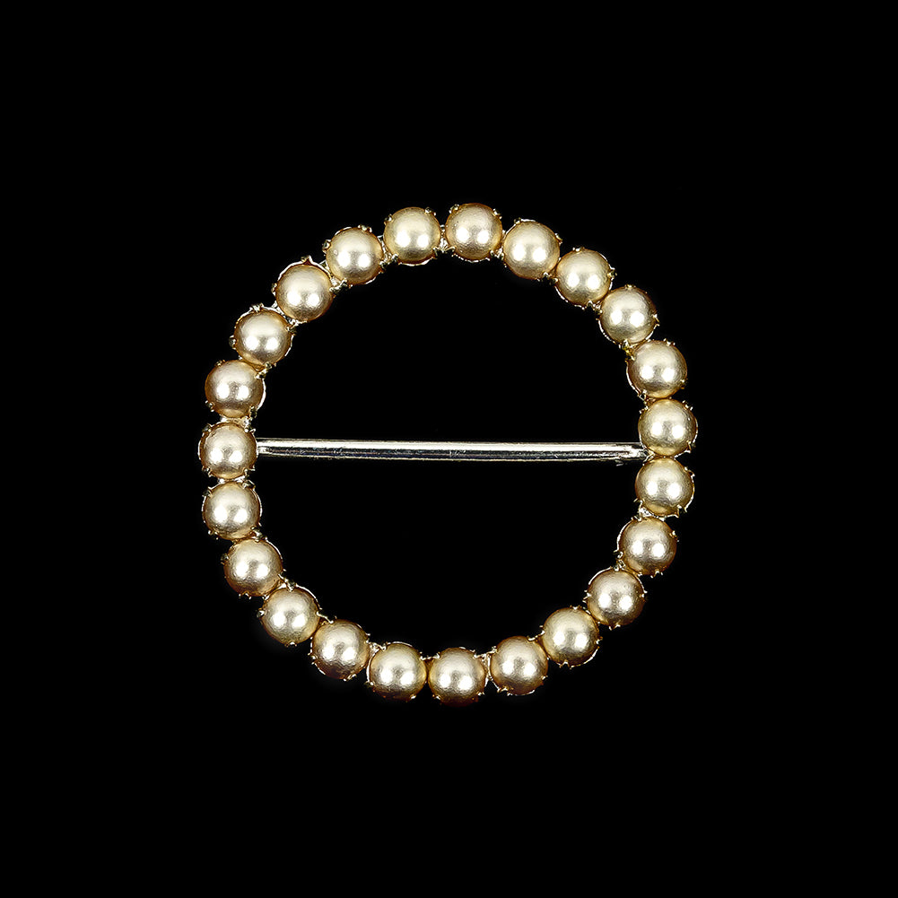 Vintage Czech Pearl and Silver Metal Slider - 2.875" x 2.875"