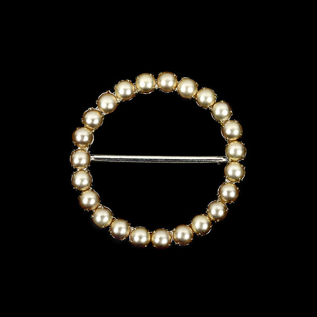 Vintage Czech Pearl and Silver Metal Slider - 2.875" x 2.875"