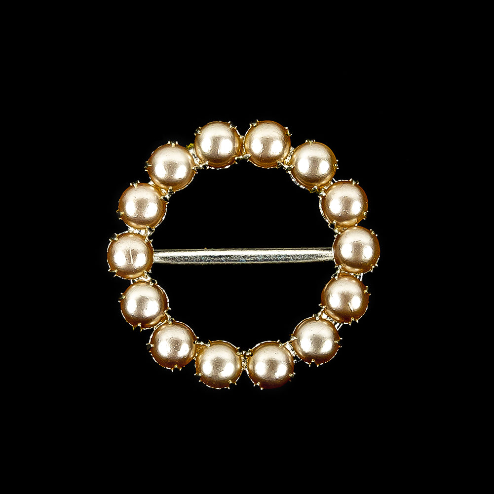 Vintage Czech Pearl and Silver Metal Slider - 1.875" x 1.875"