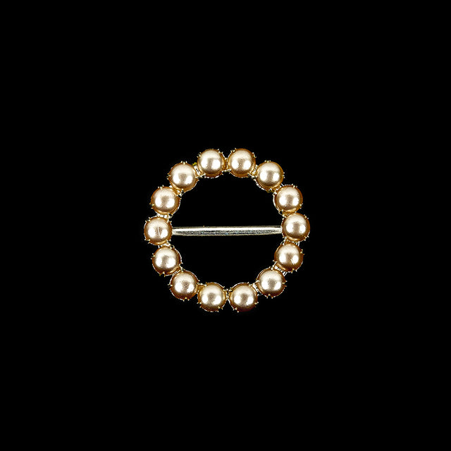 Vintage Czech Pearl and Silver Metal Slider - 1.875" x 1.875"
