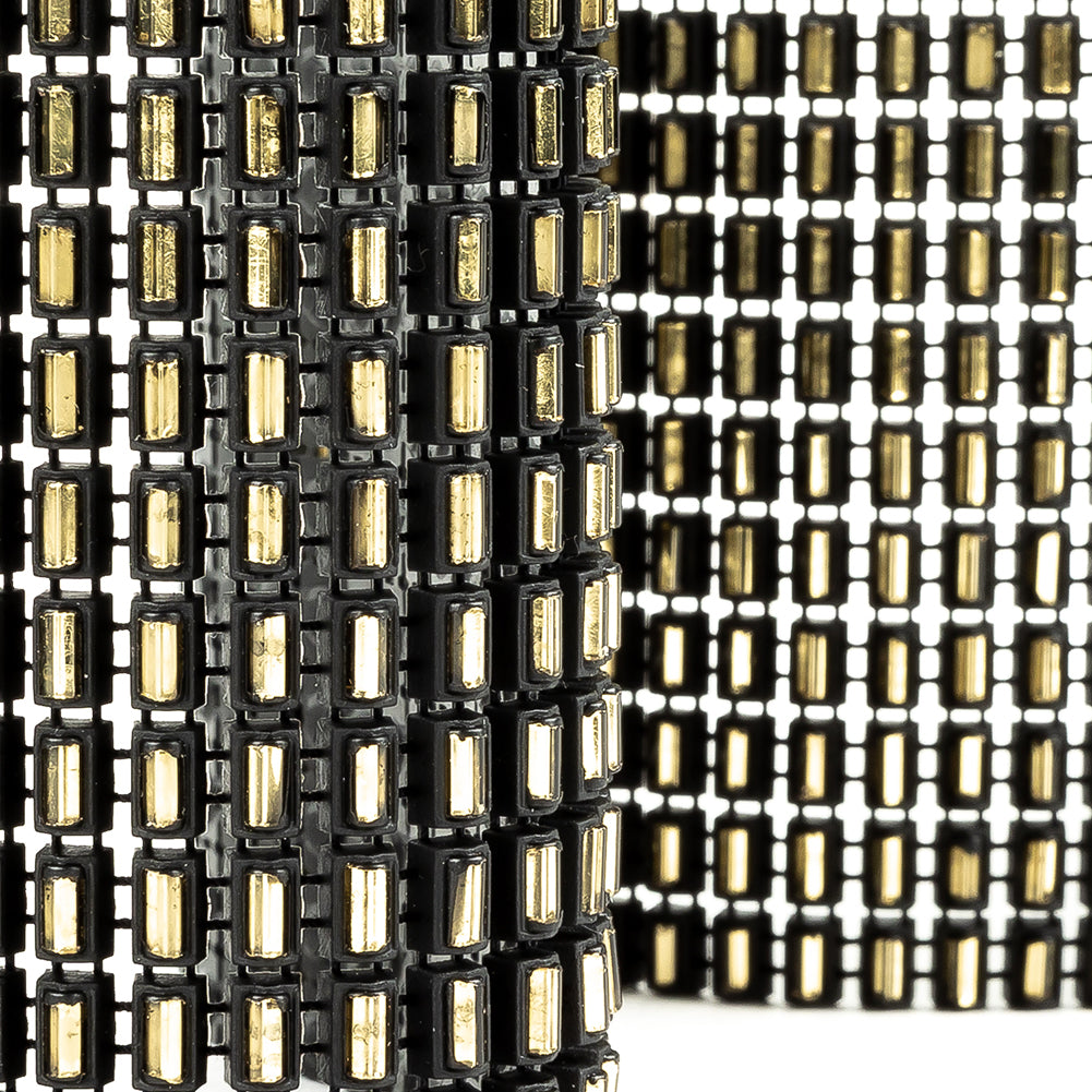 Vintage Fancy Gold-lined Bugle Beaded and Black Plastic Trimming - 3" Detail