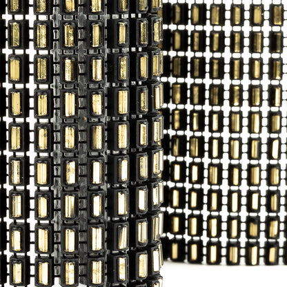 Vintage Fancy Gold-lined Bugle Beaded and Black Plastic Trimming - 3" Detail