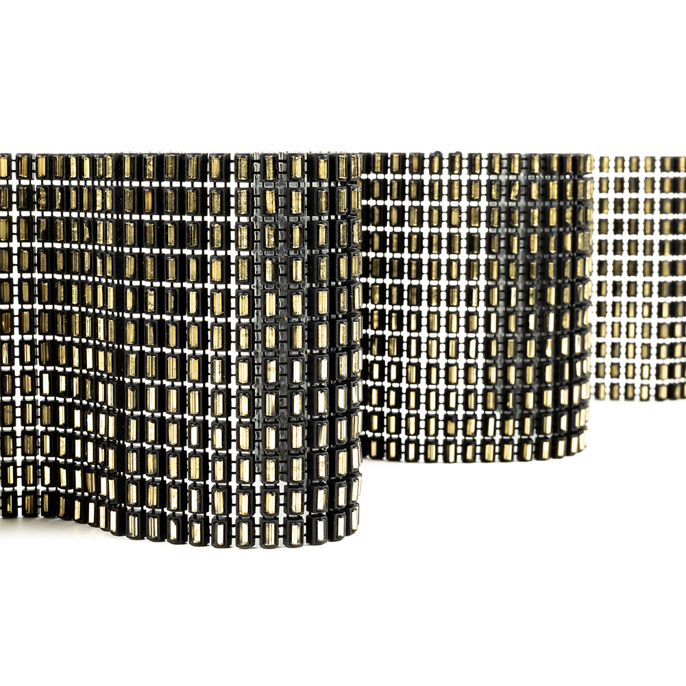 Vintage Fancy Gold-lined Bugle Beaded and Black Plastic Trimming - 3"