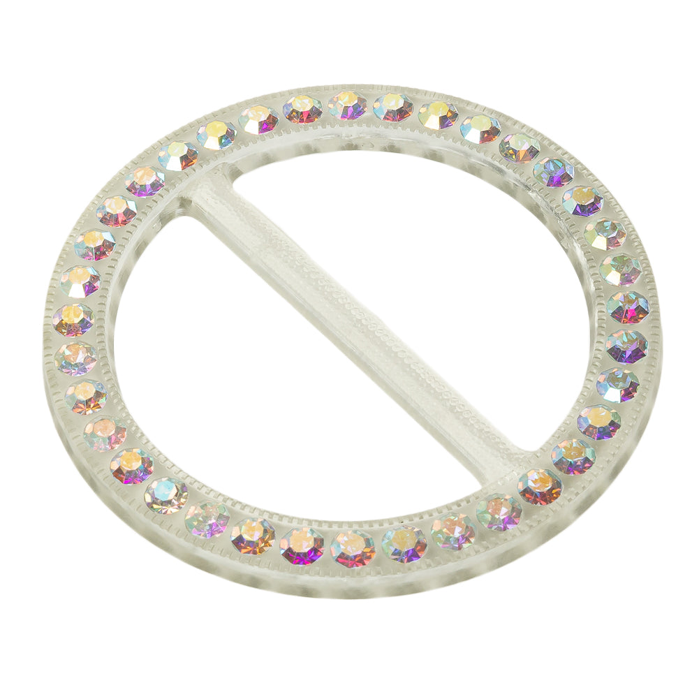 Vintage AB Crystal Rhinestones and Clear Circular Plastic Slider - 2.625" Folded