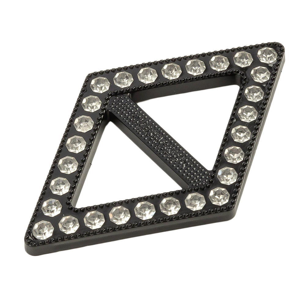Vintage Crystal Rhinestones and Black Plastic Diamond Shaped Slider - 1.25" x 2" Folded