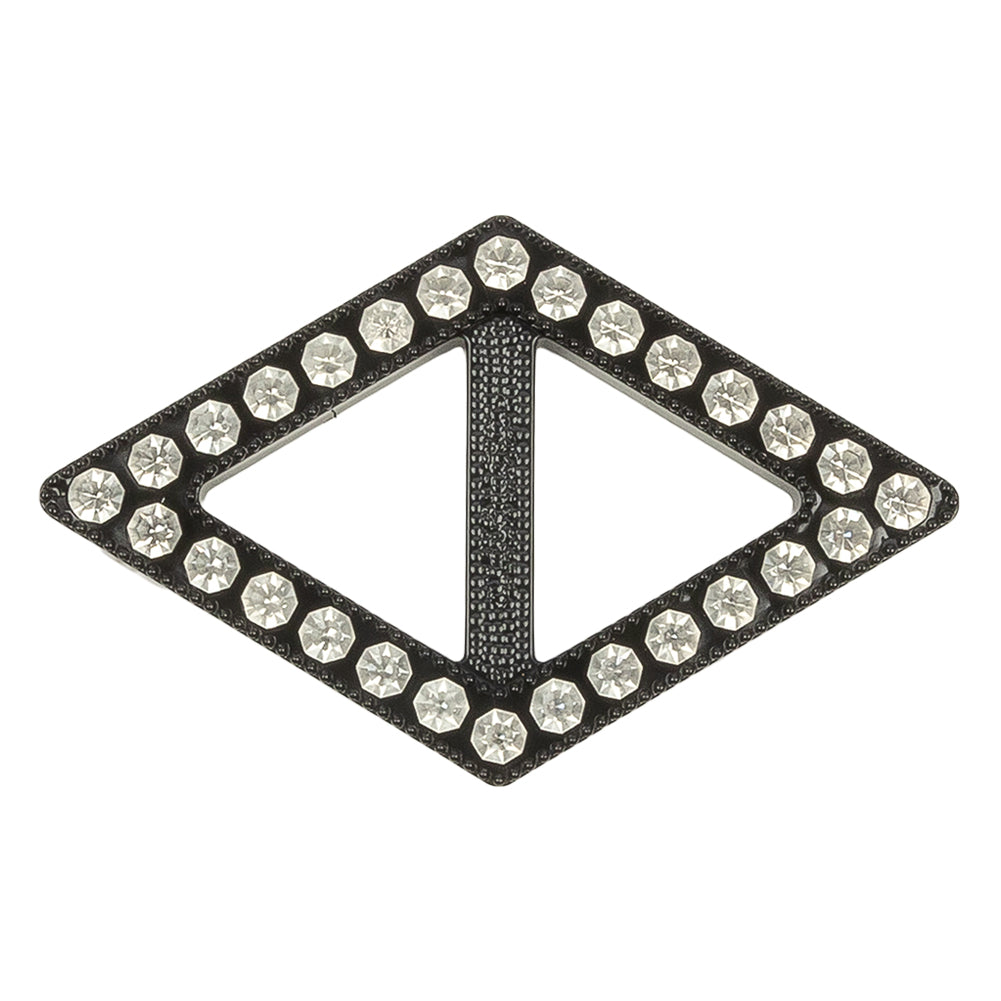 Vintage Crystal Rhinestones and Black Plastic Diamond Shaped Slider - 1.25" x 2"