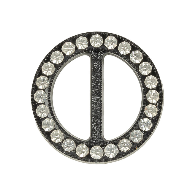 Vintage Crystal Rhinestones and Black Circular Plastic Slider - 1.5"