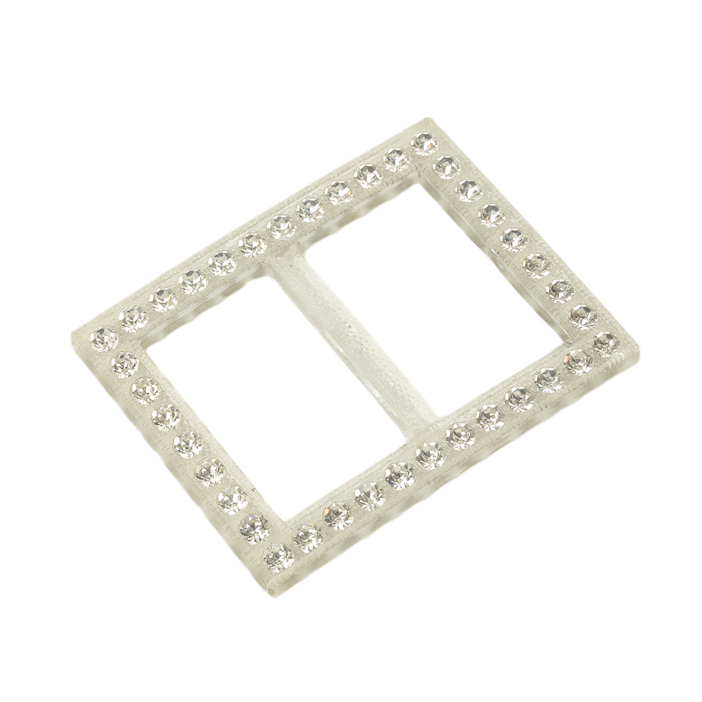 Vintage Crystal Rhinestones and Clear Rectangular Plastic Slider - 1.375" x 1.75" Folded