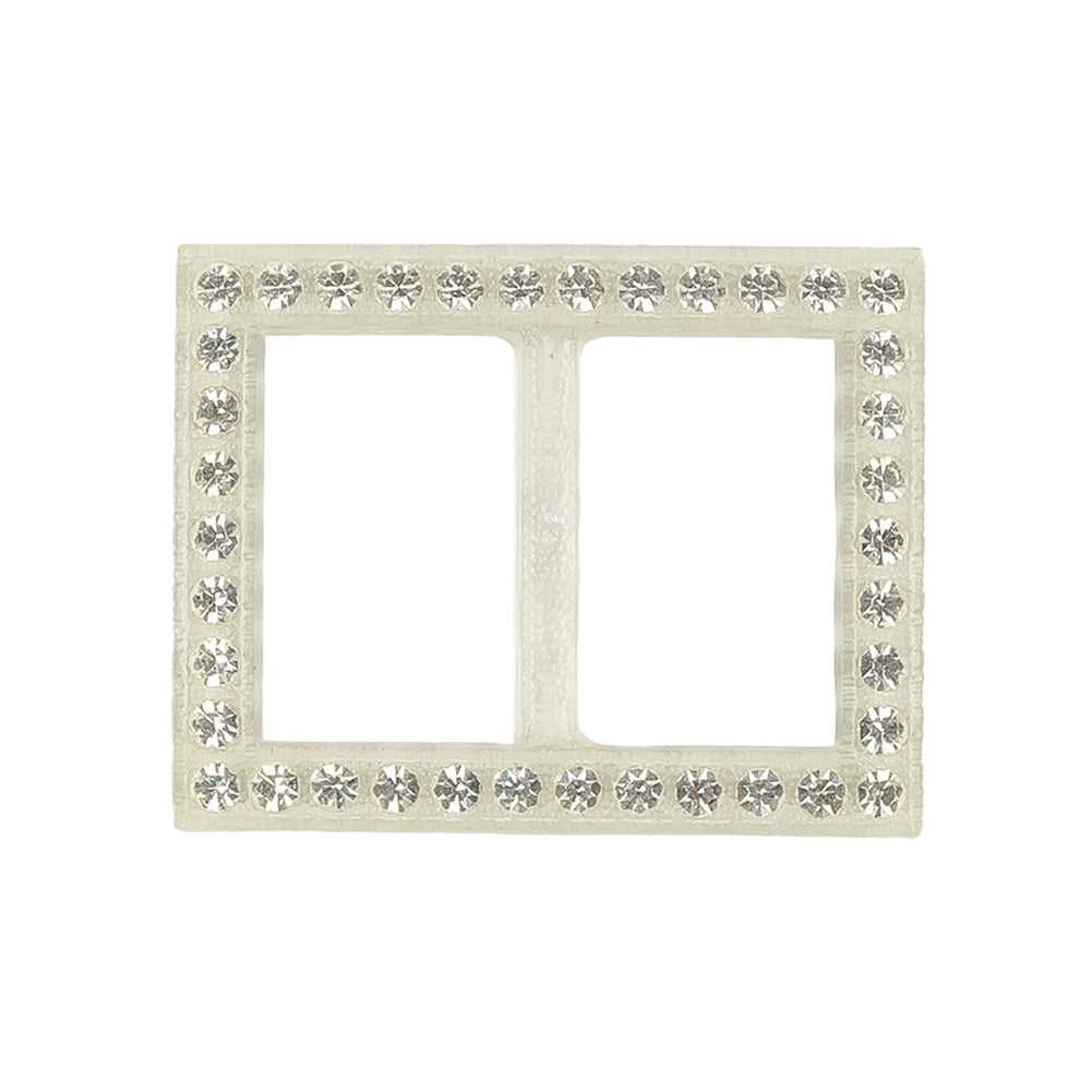 Vintage Crystal Rhinestones and Clear Rectangular Plastic Slider - 1.375" x 1.75"