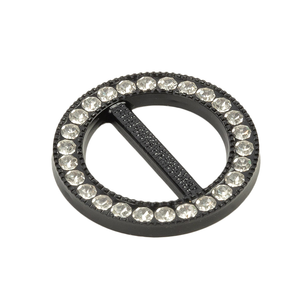 Vintage Crystal Rhinestones and Black Circular Plastic Slider - 1.125" Folded
