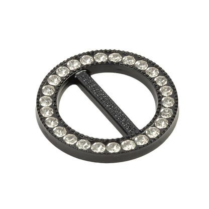 Vintage Crystal Rhinestones and Black Circular Plastic Slider - 1.125" Folded