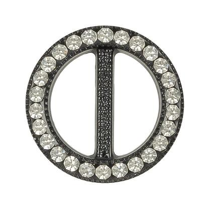 Vintage Crystal Rhinestones and Black Circular Plastic Slider - 1.125"