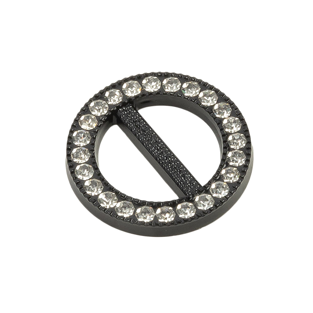 Vintage Crystal Rhinestones and Black Circular Plastic Slider - 1" Folded