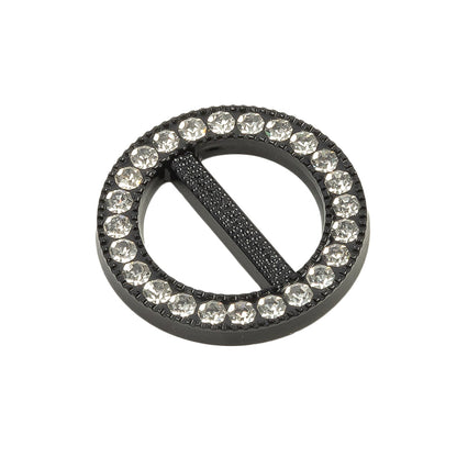 Vintage Crystal Rhinestones and Black Circular Plastic Slider - 1" Folded