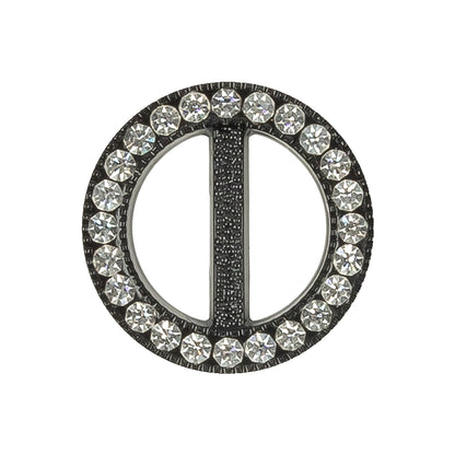 Vintage Crystal Rhinestones and Black Circular Plastic Slider - 1"