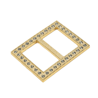 Vintage Crystal Rhinestones and Gold Rectangular Plastic Slider - 1.375" x 1.75" Folded