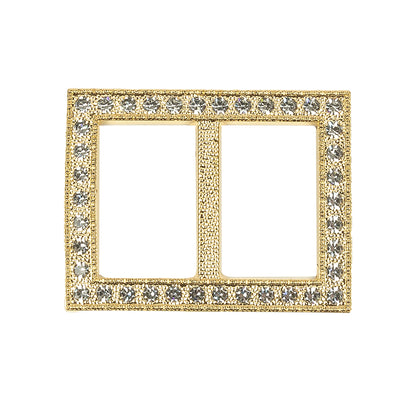 Vintage Crystal Rhinestones and Gold Rectangular Plastic Slider - 1.375" x 1.75"