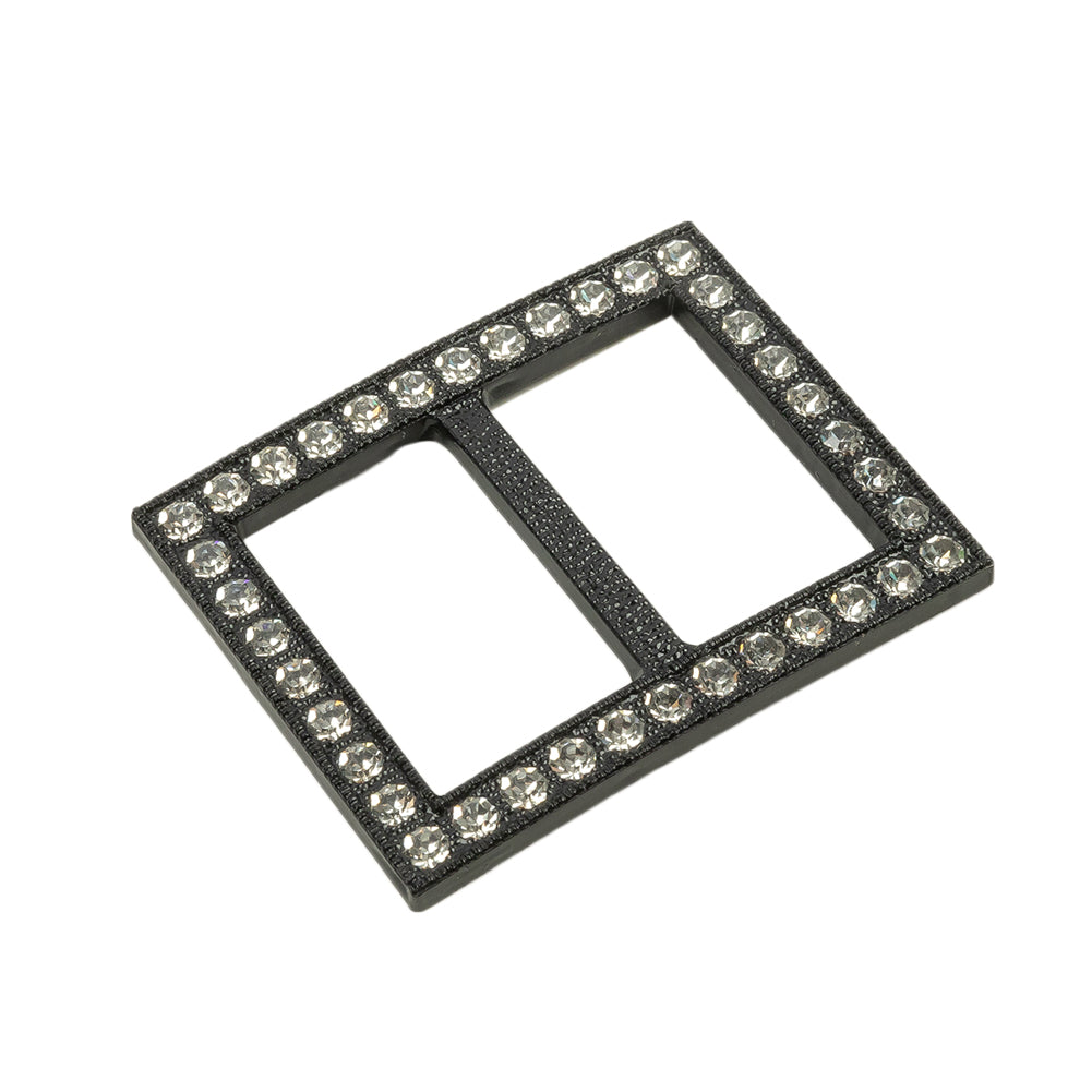 Vintage Crystal Rhinestones and Black Rectangular Plastic Slider - 1.375" x 1.75" Folded