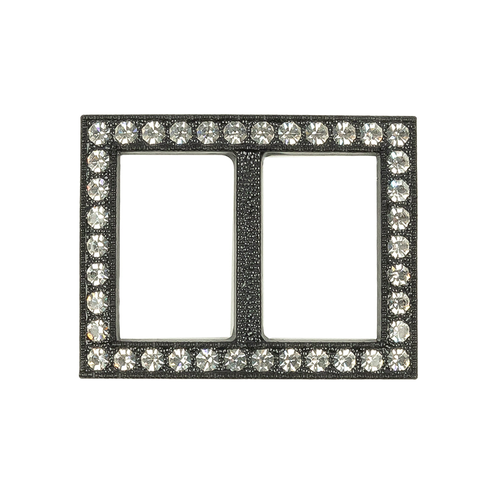 Vintage Crystal Rhinestones and Black Rectangular Plastic Slider - 1.375" x 1.75"