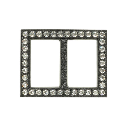 Vintage Crystal Rhinestones and Black Rectangular Plastic Slider - 1.375" x 1.75"