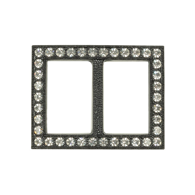Vintage Crystal Rhinestones and Black Rectangular Plastic Slider - 1.375" x 1.75"