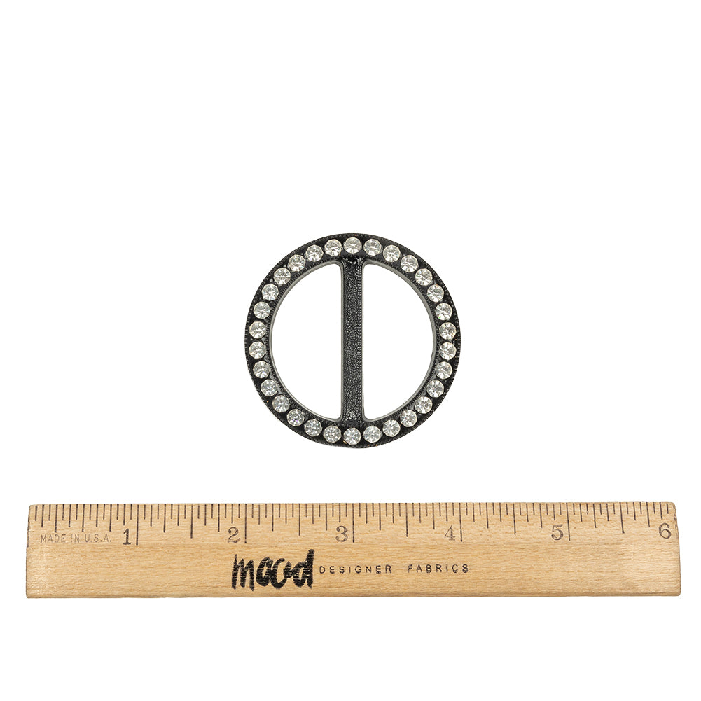 Vintage Crystal Rhinestones and Black Circular Plastic Slider - 2" Full