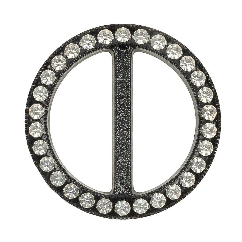 Vintage Crystal Rhinestones and Black Circular Plastic Slider - 2"