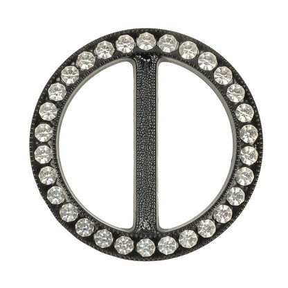 Vintage Crystal Rhinestones and Black Circular Plastic Slider - 2"