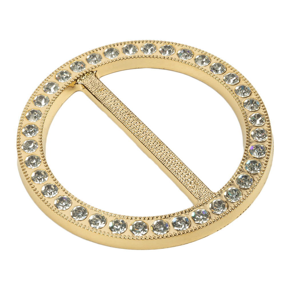 Vintage Crystal Rhinestones and Gold Circular Plastic Slider - 2.625" Folded