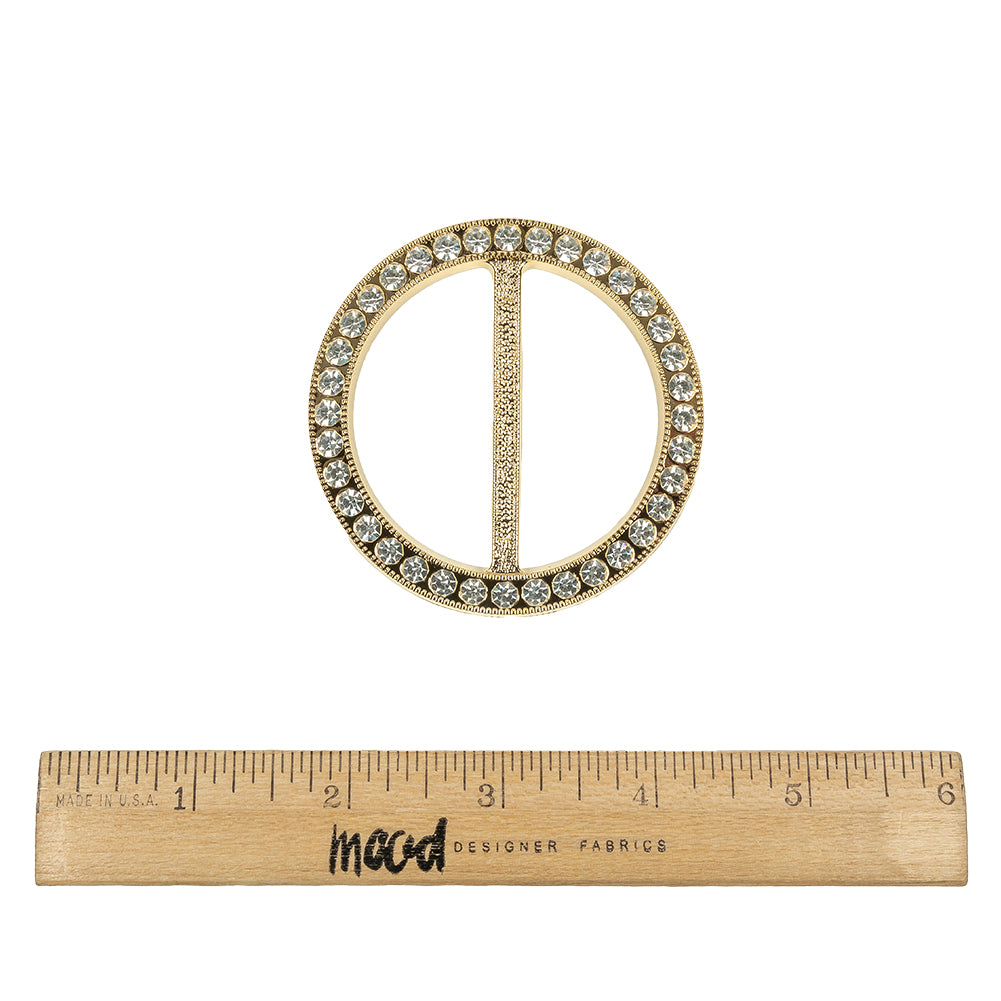 Vintage Crystal Rhinestones and Gold Circular Plastic Slider - 2.625" Full