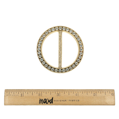 Vintage Crystal Rhinestones and Gold Circular Plastic Slider - 2.625" Full