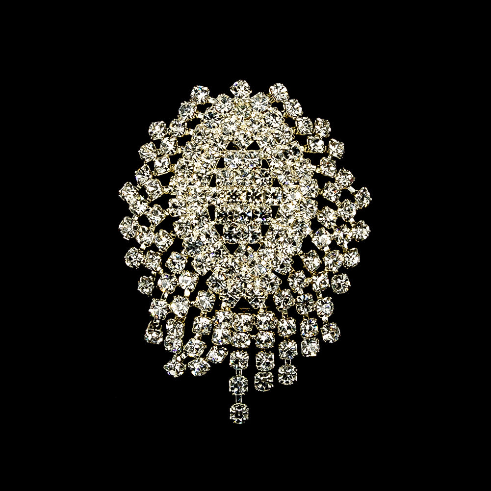 Vintage Czech Crystal Rhinestones and Silver Metal Abstract Ornament - 2.375" x 1.75" Detail