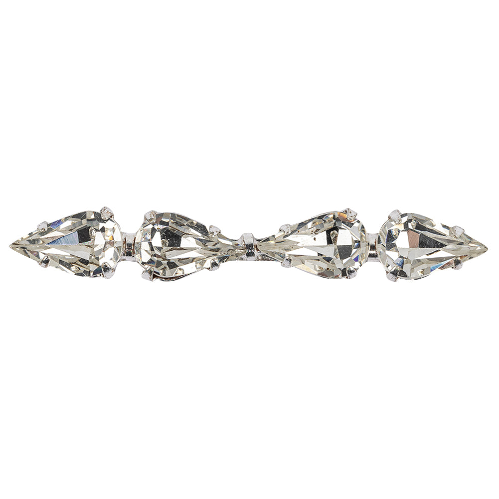 Vintage Swarovski Crystal and Silver Metal Pear Cut Sew-on Ornament - 2.25" x 0.375"
