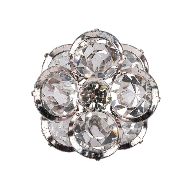 Vintage Famous NYC Designer Crystal and Silver Floral Button with Rhinestone Core - 44L/28mm