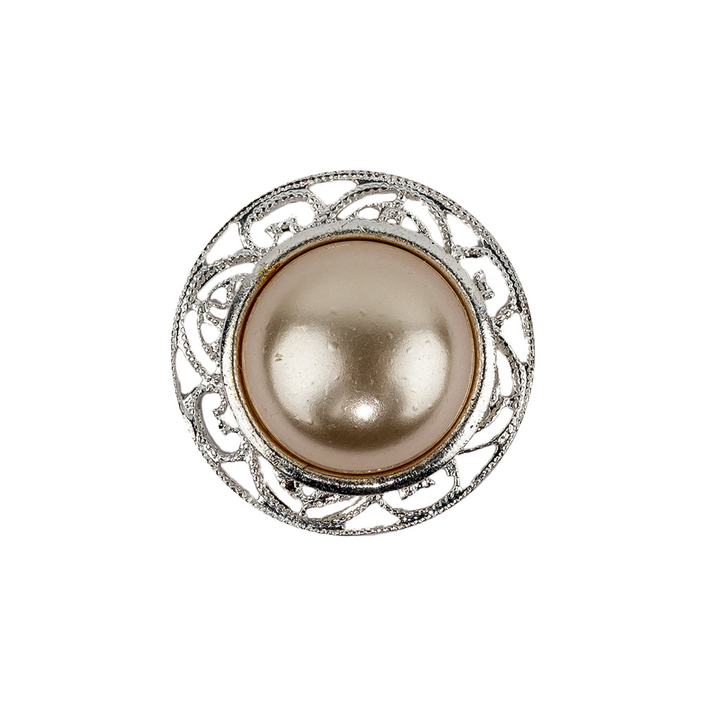 Vintage Swarovski Pearl and Silver Metal Open Framework Rhinestone Button - 34L/21.5mm