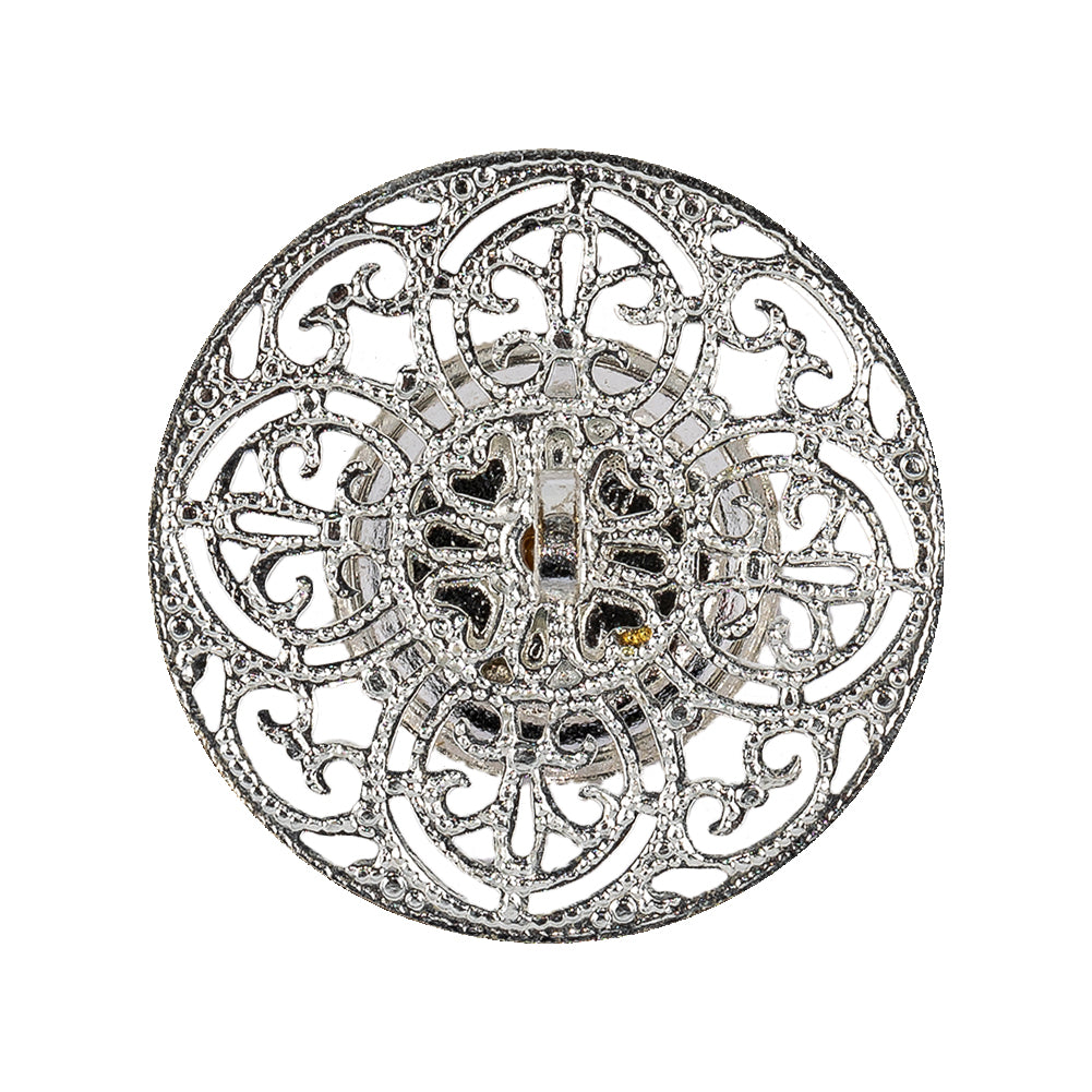 Vintage Swarovski Pearl and Silver Metal Open Framework Rhinestone Button - 44L/28mm Detail
