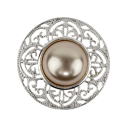 Vintage Swarovski Pearl and Silver Metal Open Framework Rhinestone Button - 44L/28mm