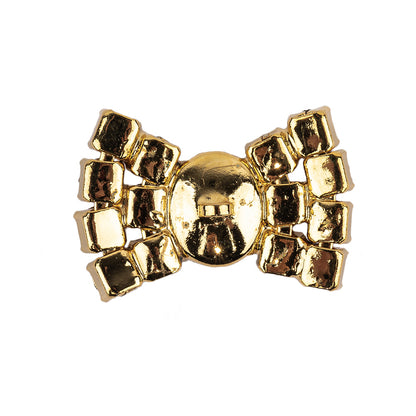 Vintage Swarovski Crystal Rhinestones and Gold Metal Bow with Shank Back - 0.75" x 1.0625" Detail