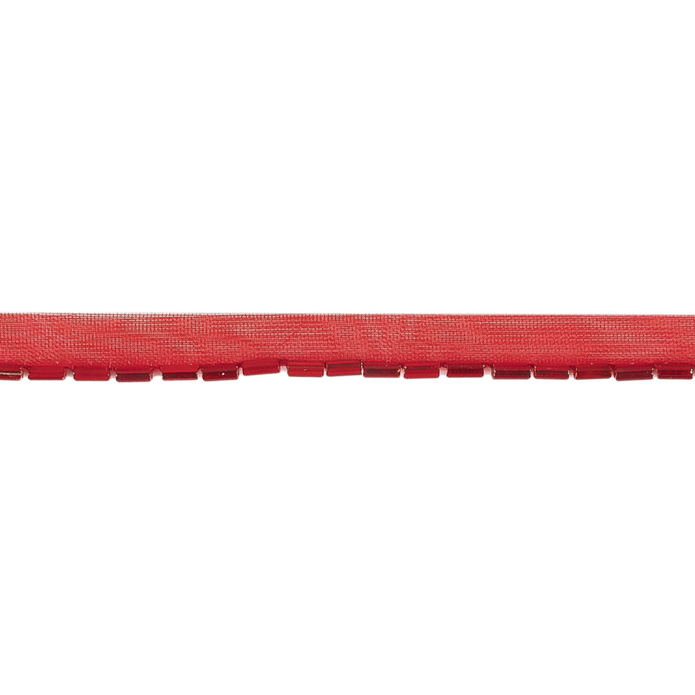 Vintage Red Bugle Beads on Red Trimming - 0.375" Detail